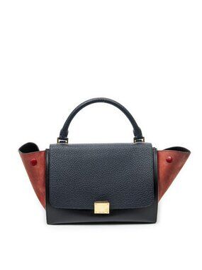 Celine Small Tricolor Trapeze Black Navy Red Grain Calf Skin Leather Handbag